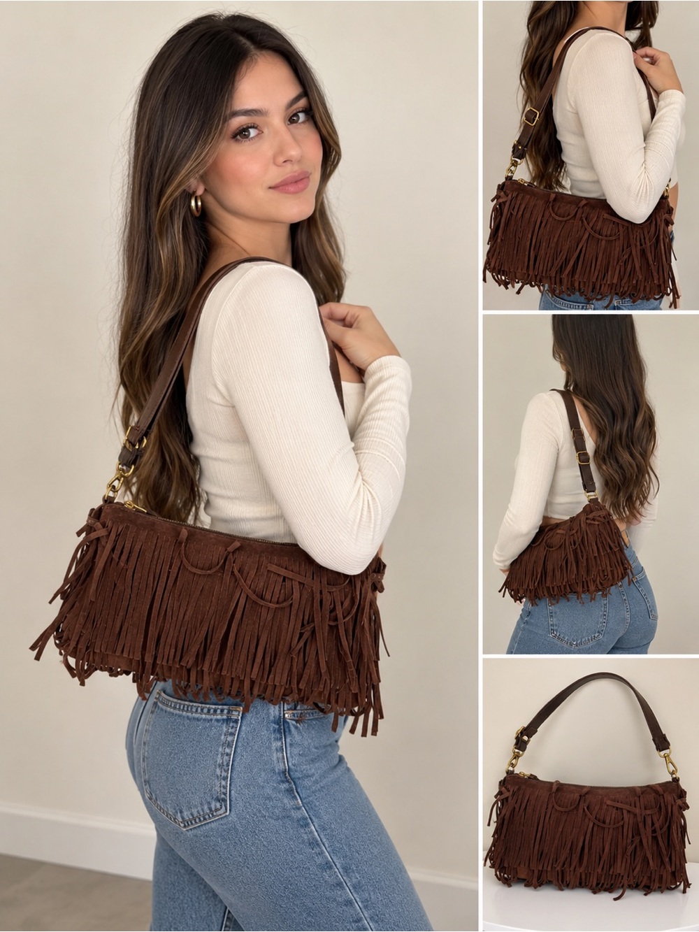 Steve Madden Fringe Shoulder Bag in Dark Brown